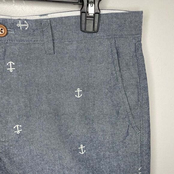 J CREW Shorts Mens 32 x 9 Blue Chambray Gramercy Chino Nautical Print Cotton - Picture 2 of 8